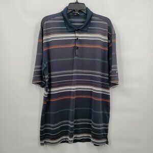 Nike Fit Dry Golf Button Up Collar Shortsleeve Stripe Polo Shirt Large Men Black